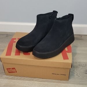 NEW Fitflop F-MODE Suede Flatform Zip Ankle Boots Booties size 8.5 in Black